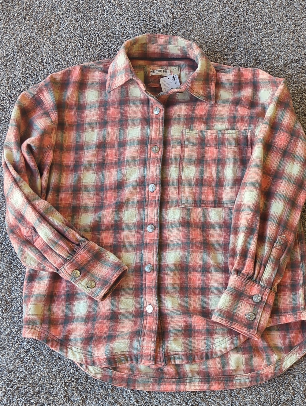 Free People Ashley Plaid Button Down Shirt - Sand Geo S